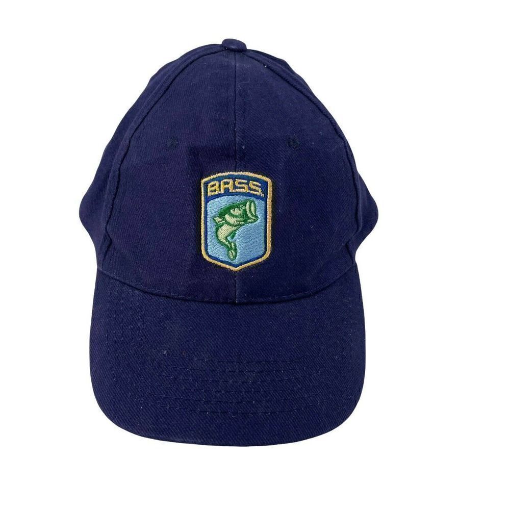 BASS Baseball Cap Dad Hat Fishing Angler Adult One Size Navy Blue Strap Back